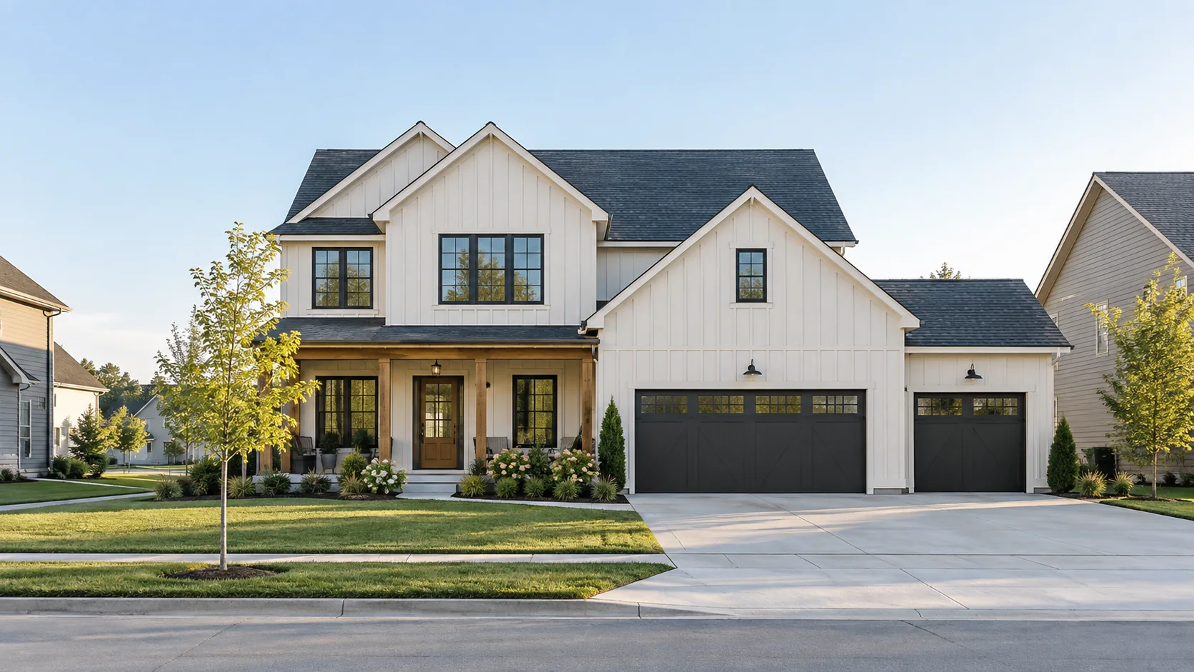 newer farmhouse-influenced home architecture
