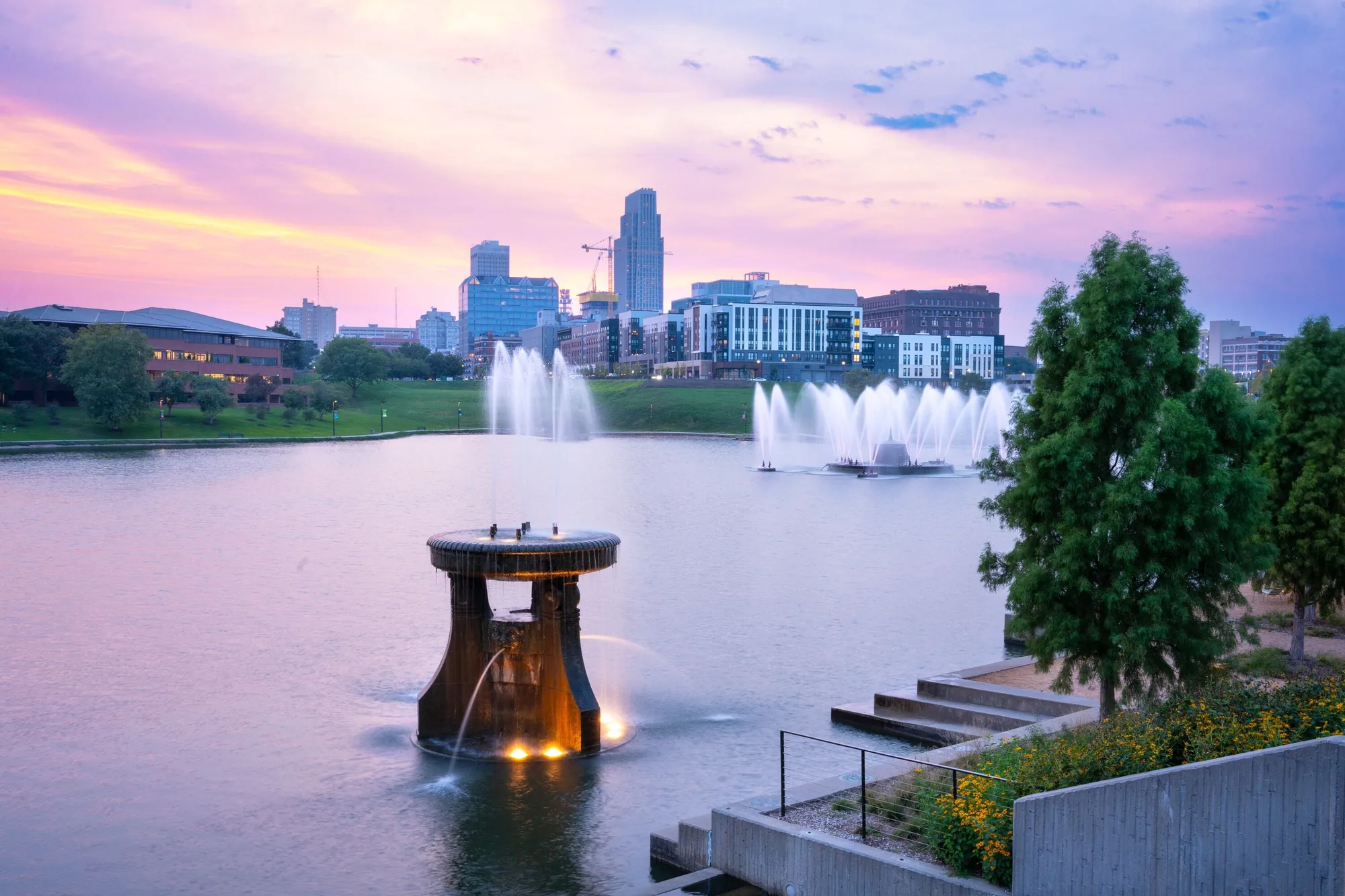 Omaha skyline beyond the downtown waterfront