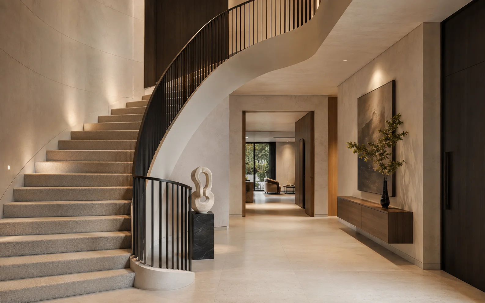 Sculptural staircase in a contemporary residence